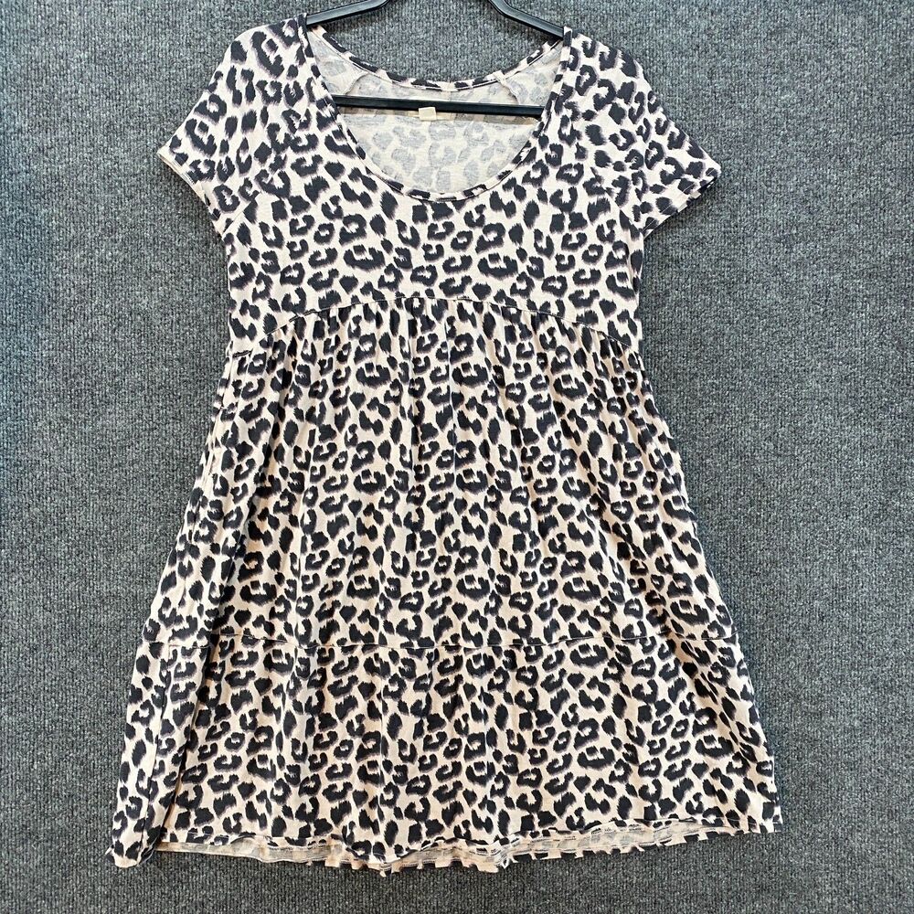 Pact Dress Womens XS Beige Leopard Print A-Line Scoop Neck Organic Cotton Casual
